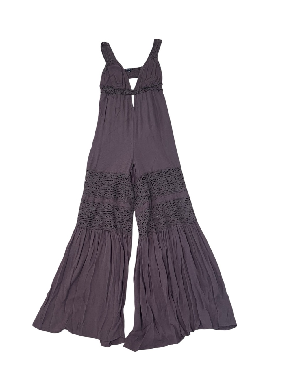 Forever 21 Brown Crochet-Panel Wide-Leg Jumpsuit - Picture 3 of 8